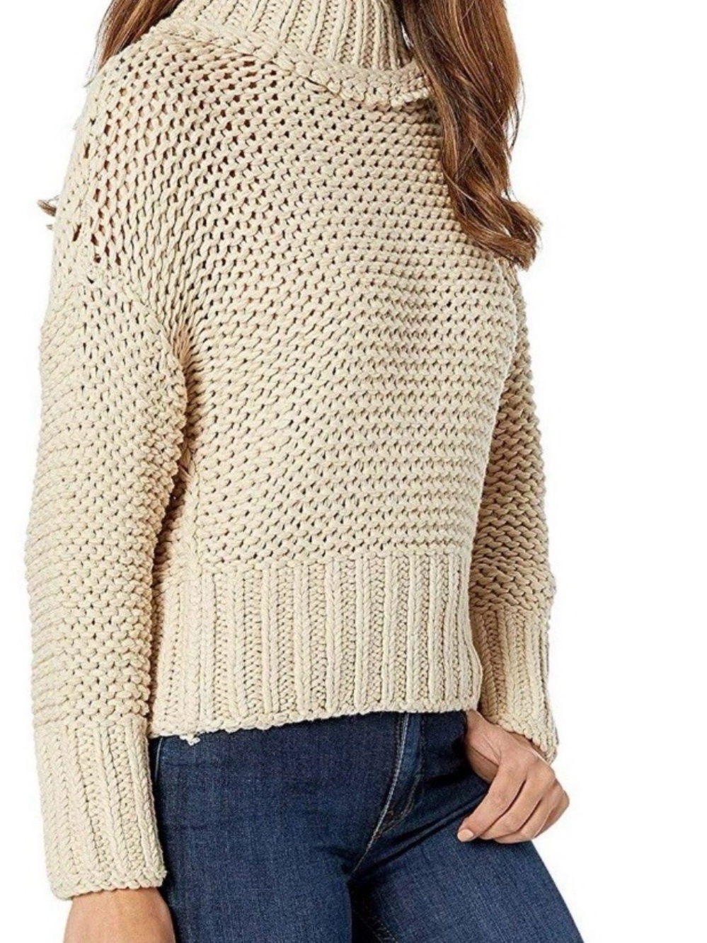 Free People Chunky Cable-Knit Turtleneck Sweater - Cream N0159